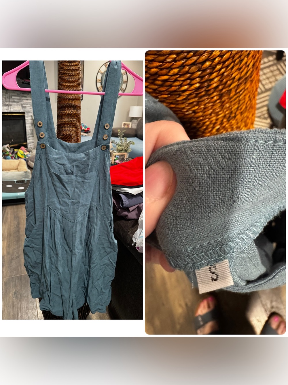 Blue Denim-Look Pinafore Romper with Button Straps